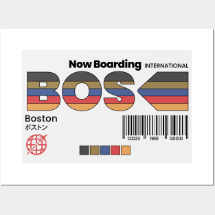 Vintage Boston BOS Airport Label Retro Travel Posters and Art